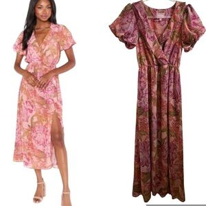 Show Me Your MuMu Verity Pink Floral Garden Party High Low Midi Dress SZ XS